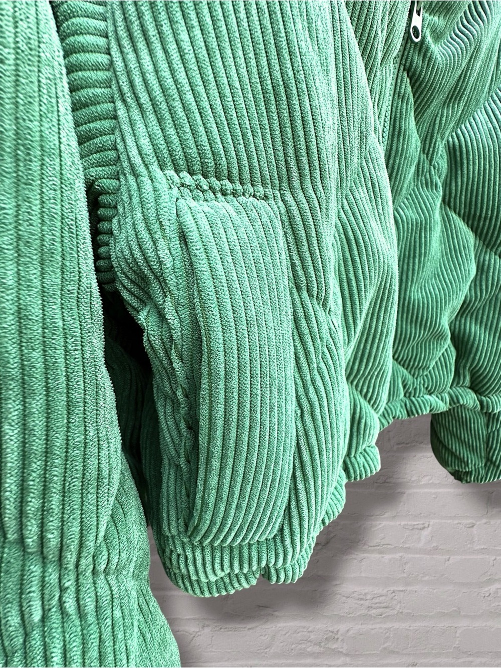 Love Tree Kelly Green Corduroy Cropped Puffer Jacket L Quilted Streetwear Coat - Picture 14 of 15